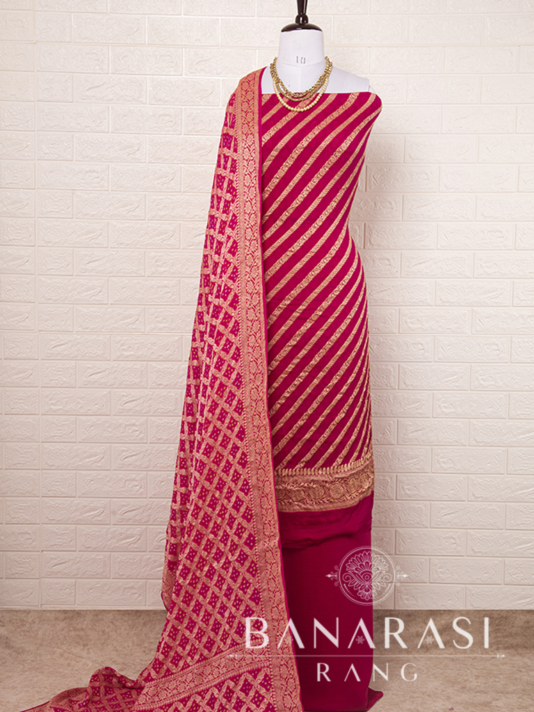 Hopbush Pink Pure Moonga Silk Handloom Banarasi Suit Fabric | Handwoven  fabric, Pure products, Suit fabric